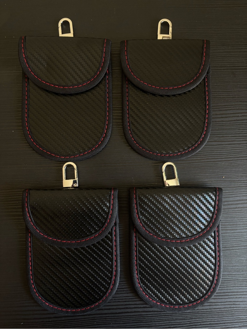 NWOT Black Carbon-Texture Car Key Fob RFID Blocking Kit Pouches Set of 4